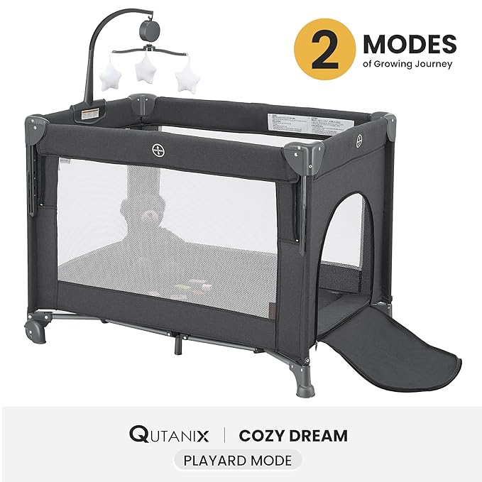 2-in-1 Pack and Play with Mattress,Baby Bassinet Bedside Sleeper, Bedside Bassinet & Baby Playpen, Easy Folding Portable Crib for Newborn to Toddlers (Dark Grey)-CubbioJoy