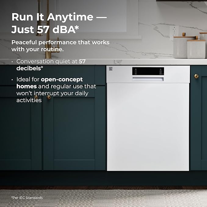 Kenmore 24" Built-in Stainless Steel Tub Dishwasher EasyFlex 3rd, SmartWash, UltraWash Plus, TurboDry, and MoreSpace Adjustable Rack, Energy Star Certified, White-CubbioJoy