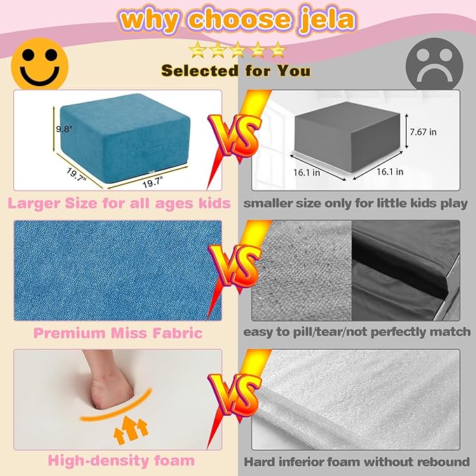 Jela Foam Blocks - Soft Play Equipment with 6 Luxury Miss Fabric Climbing Blocks for Toddlers, Babies & Kids - Lightweight Climb & Crawl Playset-CubbioJoy