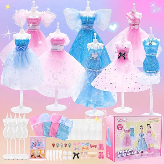 AHCo. Fashion Designer Kit with 5 Mannequins & 2 Extra Poseable Dolls, Sewing & Arts Crafts Kit for Girls Ages 5 6 7 8-12, Creative Birthday Gift for Kids-CubbioJoy