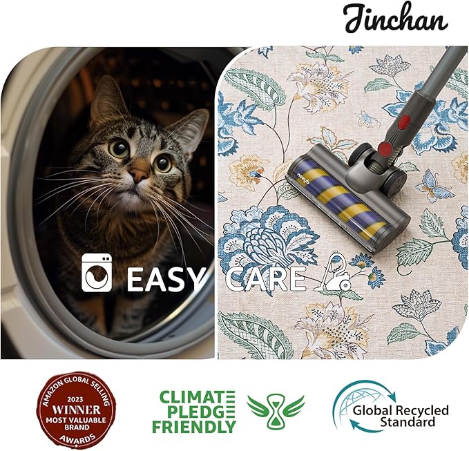 jinchan Floral Corner Rug for Entryway Washable Kitchen Rug Vintage Romance Design Non Slip Quarter Circle Lightweight Low-Pile Throw Carpet for Playroom Reading Nook Nursery, 4ft Radius, Blue/Beige-CubbioJoy