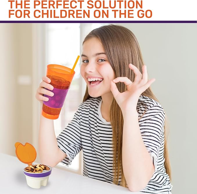 2 in 1 Snack Drink Cup Kids Spill Proof Tumbler Plastic Straw Lid Locks 16 Oz-CubbioJoy
