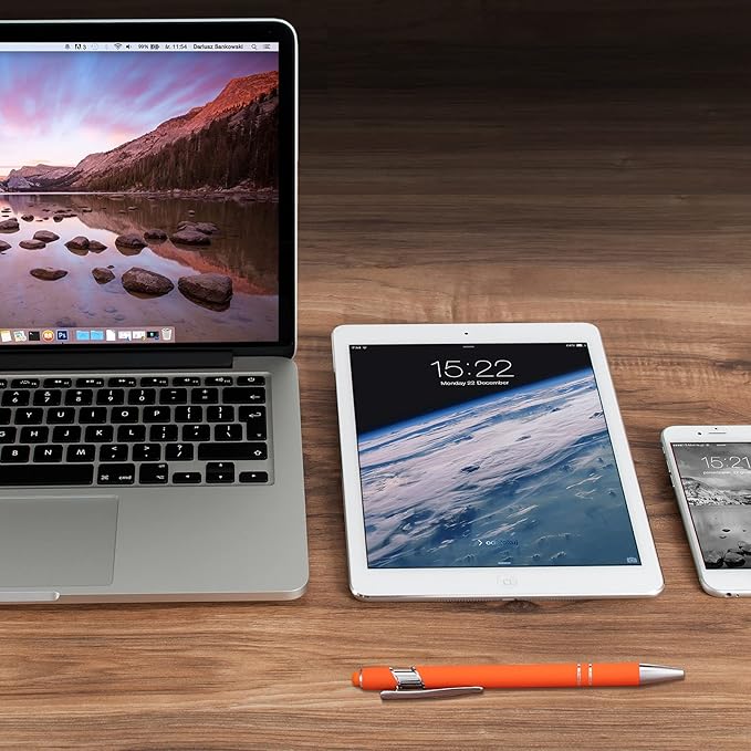 8 Pieces Ballpoint Pen with Stylus Tip Black Ink 2 in 1 Stylus Metal 1.0 mm Medium Point Smooth Pen Rainbow Colorful Rubberized Ballpoint for Touch Screen Tablet(Orange)-CubbioJoy