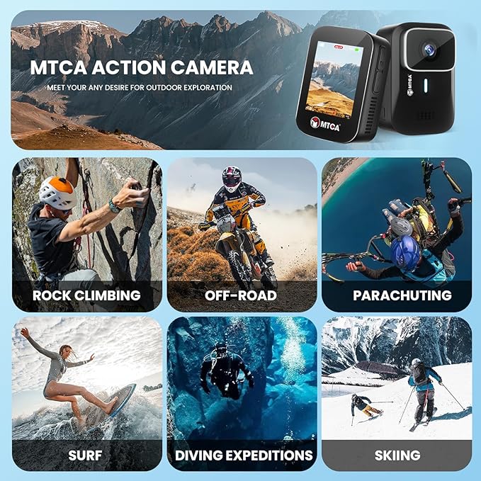 asika 4K Ultra HD Action Camera with Touch Screen-Waterproof Sports Camera,6-Axis Gyro Stabilization,145° Wide-Angle,Loop Recording for Vlogging,Cycling,Motorcycle(Supports Time-Lapse/Pre-Record)-CubbioJoy