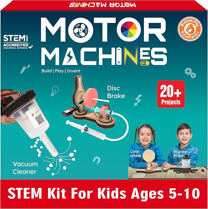 Butterfly EduFields 20in1 Motor Machines STEM Projects Kit for Kids Age Ages 5-7 6-8 8-10 | STEM Toys for Kids 5 6 7 8 9 10 Year Old | Robotics & Engineering Toys | Gift for 6 7 8 9 10 Year Old-CubbioJoy