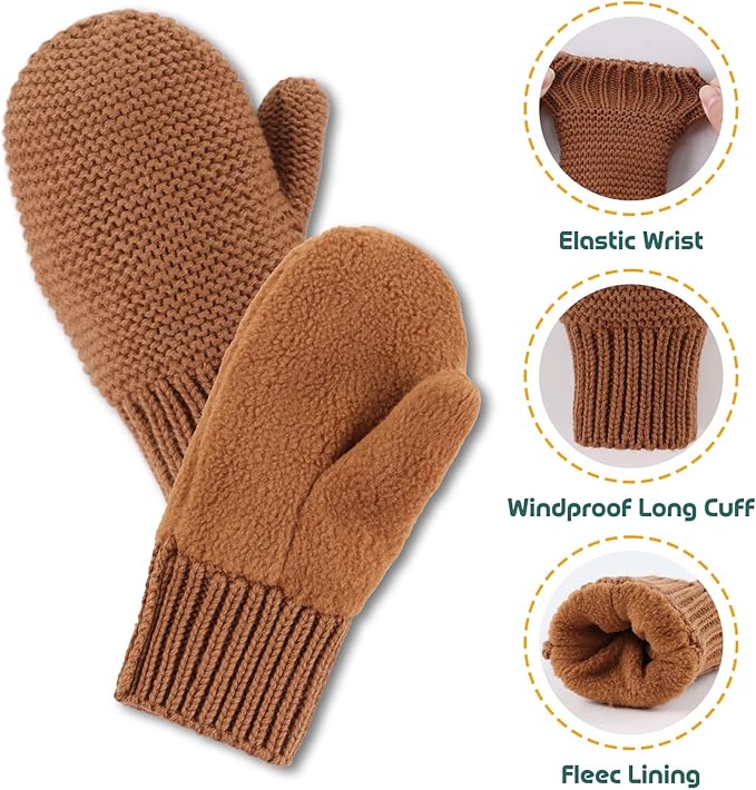 Basic Winter Baby Beanie Gloves Boys Girls Knitted Hat Pompom Kids Earflap Hats Warm Infant Toddler Beanie Mittens Set-CubbioJoy