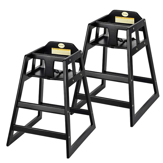 Alpine Wooden High Chairs for Babies and Toddlers with Safety Strap, Commercial Grade Restaurant High Chair, Durable Wood Space Saver Baby Feeding Chair, Ideal for Dining Spaces (2 Pack, Black)-CubbioJoy