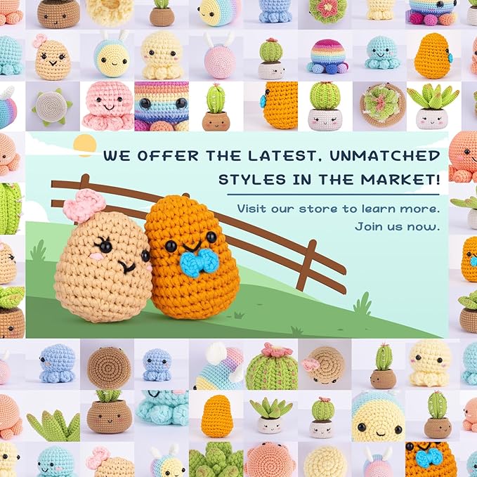 Crochetta Crochet Kit for Beginners, Learn to Crochet Kits for Adults Kids, Jumbo Potato Couple, Includes Yarn, Hooks, Stuffing, Pattern, Video Tutorials-CubbioJoy