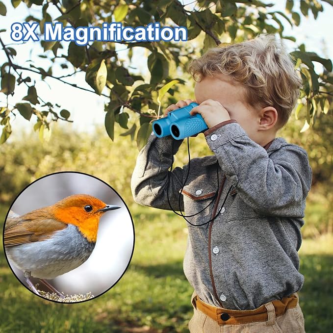 Binoculars for Kids 8x21, Gift for 3-12 Years Boys & Girls, Compact Kids Binoculars High-Resolution Shockproof Mini Binoculars for Bird Watching, Hiking, Camping, Travel Blue 301-CubbioJoy