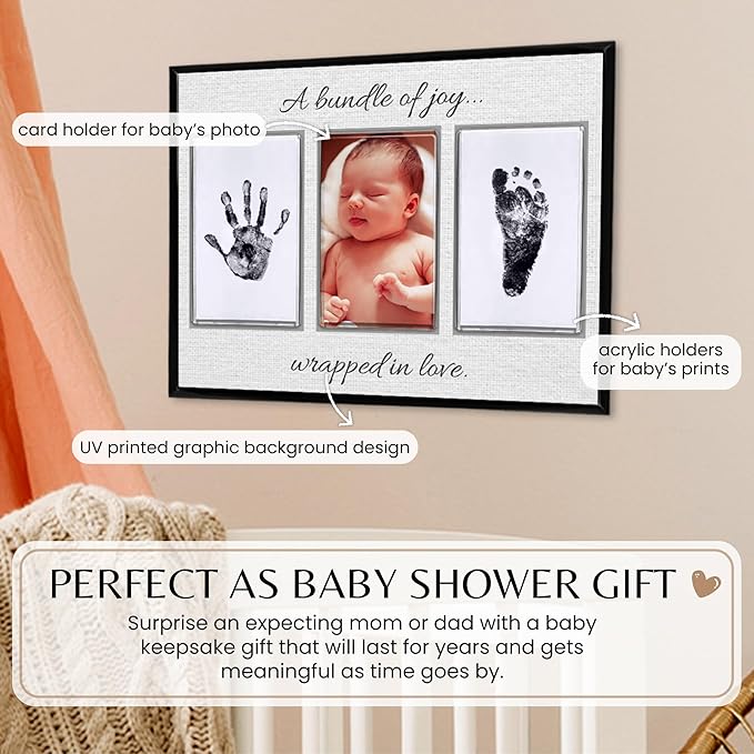 Inkless Hand and Footprint Kit, Baby Keepsake Plaque & Baby Shower Gifts - Ideal as Mom To Be Gift, Nursery Picture Frames, Clean Touch Hand and Footprint Kit (Style 2 - Design 4)-CubbioJoy
