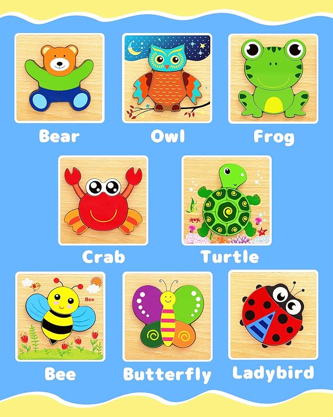 Bekayshad Wooden Puzzles Toddler Toys Gifts for 1 2 3 Year Old Boys Girls, 8 Pack Animal Jigsaw Puzzles Montessori Toys, Learning Educational Christmas Birthday Gifts for Girls Boys Ages 1-3-CubbioJoy