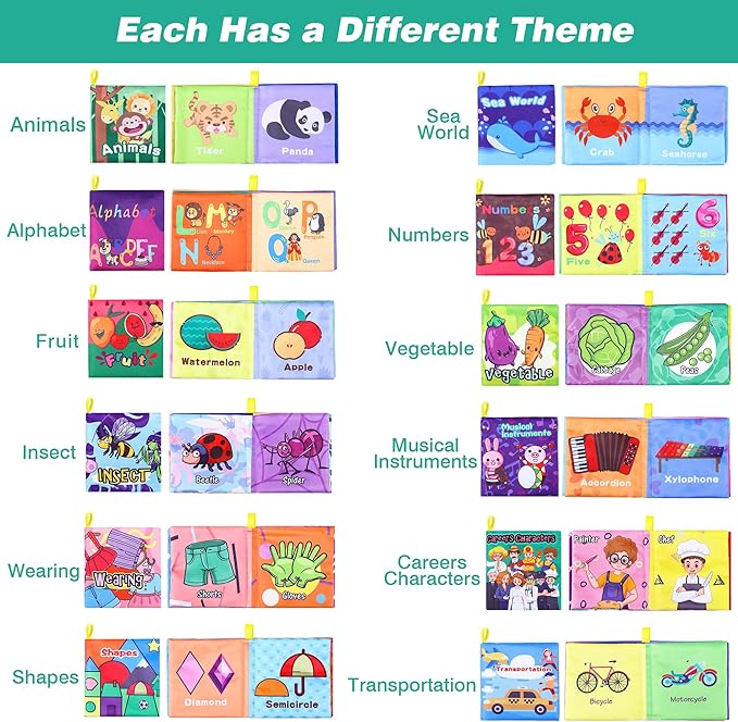 Baby Bath Books, Fabric Soft Baby Cloth Books, Early Education Toys, Waterproof Babies Book for Toddler, Newborn, Infants Perfect Shower Toys, Kids Bath Toys Toddler Gift (12PCS)-CubbioJoy