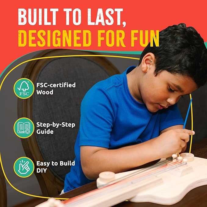 DIY Wood Building Kits, STEM Woodworking Kit for Kids, Creative Fun Craft Projects, Great Gift for Boys & Girls (Wooden Guitar, 1-Pack)-CubbioJoy