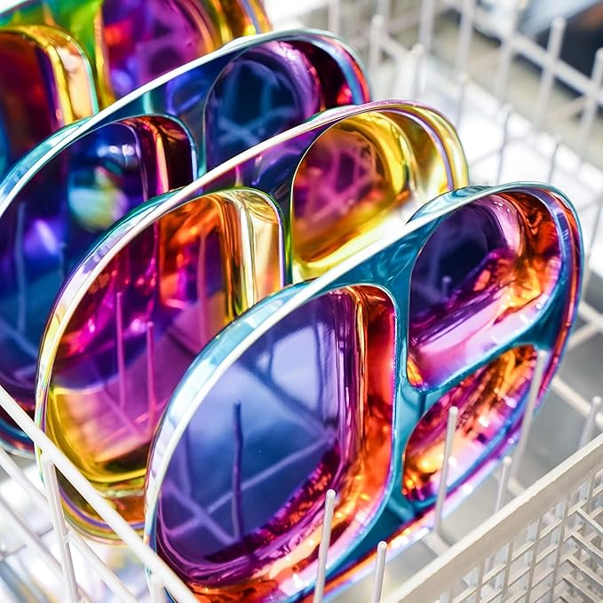 Ahimsa Stainless Steel Kids Plates - Divided Toddler Plates, Pediatrician Designed, Non Toxic Toddler Plate, BPA Free & Dishwasher Safe (Rainbow Single)-CubbioJoy