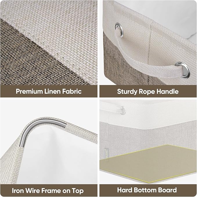 BALEINE 1 Pack Fabric Storage Bins for Shelves, Linen Storage Baskets for Organizing, Decorative Closet Bins for Clothes, Home (Brown, 12"x8"x8")-CubbioJoy