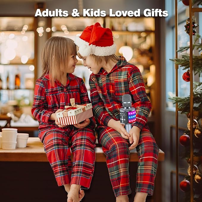 BONAOK Karaoke Microphone for Kids & Adults - Bluetooth Microphones Singing Mic with Disco Lights, Echo Effect, Built-in Speaker Portable Karaoke Player for Party Travel Gifts Q78(Space Gary)-CubbioJoy