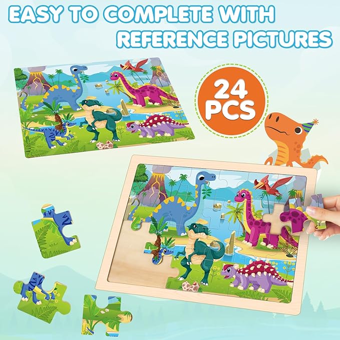 4 Packs Puzzles for Kids Ages 4-6, Wooden Animals Jigsaw Puzzles for Toddlers Ages 2-4, Preschool Educational Puzzles Boards Toys Gifts for 3 4 5 6 Boys Girls-CubbioJoy