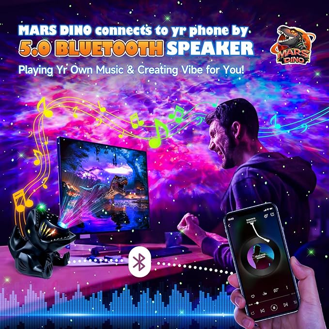 Dinosaur Baby Sound Machine Night Light Projector, 22 White Noise Machine Baby 5.3 Bluetooth Speaker, 196Color Remote Control | Toddler Night Light for Kids, Boy Gift Dinosaur Decor Galaxy Light-CubbioJoy