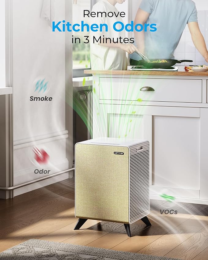 Air Purifiers for Home Large Room Up to 2250 ft² - Remove 99% of Smoke Allergies Pet Dander Odor - Dual 3-Stage Filters of Washable Pre-Filters and True HEPA Filters with AQI, Auto Mode-CubbioJoy