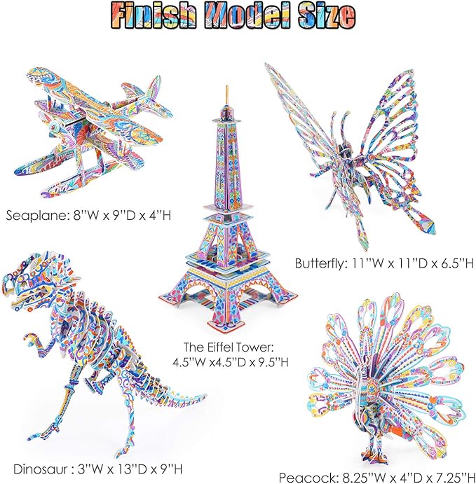 3D Coloring Puzzle Set, Arts and Crafts for Girls and Boys Age 6 7 8 9 10 11 12 Year Old, Fun Educational Painting Crafts Kit with Supplies for Kids, Birthday Toy Gift for Kids-CubbioJoy