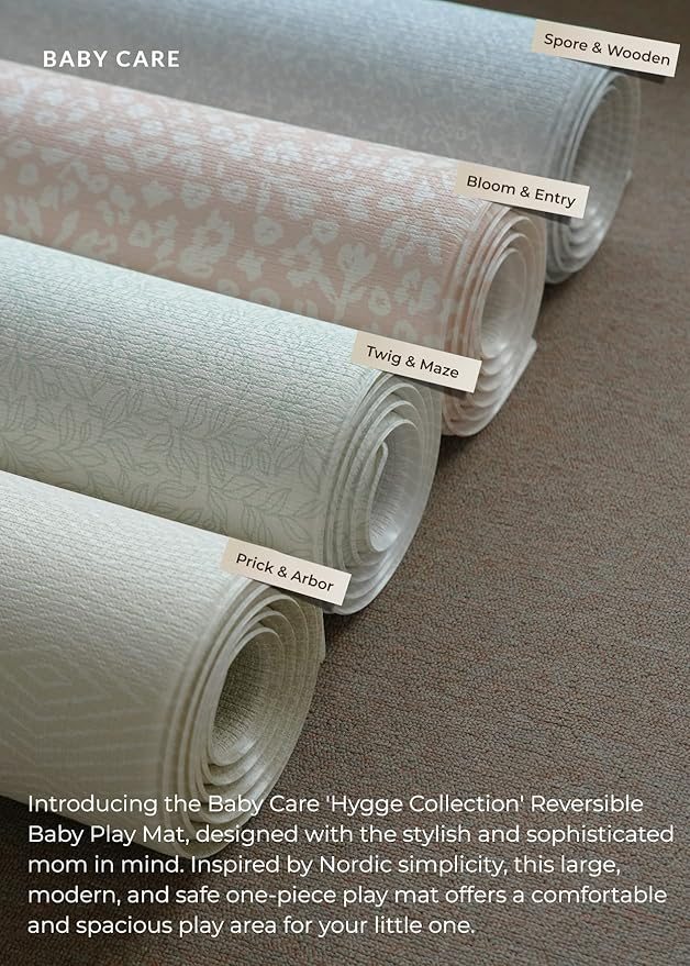 Baby Care Play Mat (Large, Hygge - Twig & Maze) 82'' x 55'' Original One-Piece Reversible Rollable Waterproof Play Mat for Infants, Babies, Toddler, and Kids-CubbioJoy