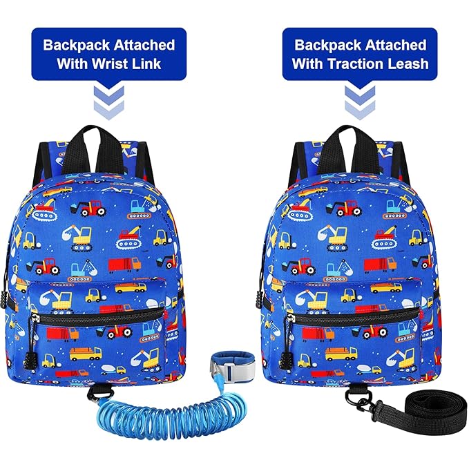 Accmor Toddler Backpack Harness Leash, Mini Baby Walking Backpacks with Anti Lost Wrist Link, Cute Truck Kids Back Pack Harnesses Leashes Tether for 1-3 Yeas Boys Outdoor Travel-CubbioJoy