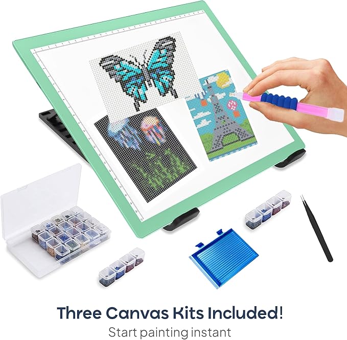 iVyne Rechargeable A4 Light Pad for Diamond Painting & Art Projects – LED Light Board with Diamond Art Accessories – Ultra-Thin & Portable Diamond Dot Light Board, Perfect for Artists - Green-CubbioJoy