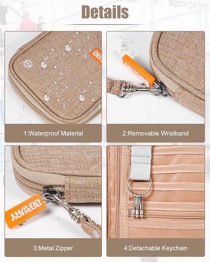 defway Passport Holder Travel Wallet - Family Passport Holder of 4, RFID Blocking Passport Wallet for Men Women, Travel Essentials for Flying (khaki)-CubbioJoy