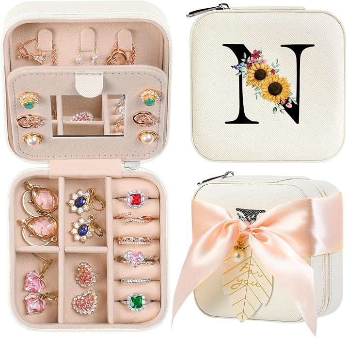 AYGXU Travel Jewelry Box for Women and Girls - Small Case With Initial A-Z - Teacher Gifts-CubbioJoy
