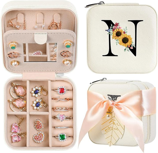 AYGXU Travel Jewelry Box for Women and Girls - Small Case With Initial A-Z - Teacher Gifts-CubbioJoy