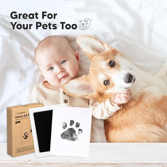 4-Pack Inkless Baby Hand and Footprint Kit - Mess Free Ink Pad for Newborn Keepsake, Dog Nose & Paw Print Kit, Clean Touch Ink Pad for Baby Hand & Footprints, Ideal New Mom Gifts (Jet Black, L)-CubbioJoy