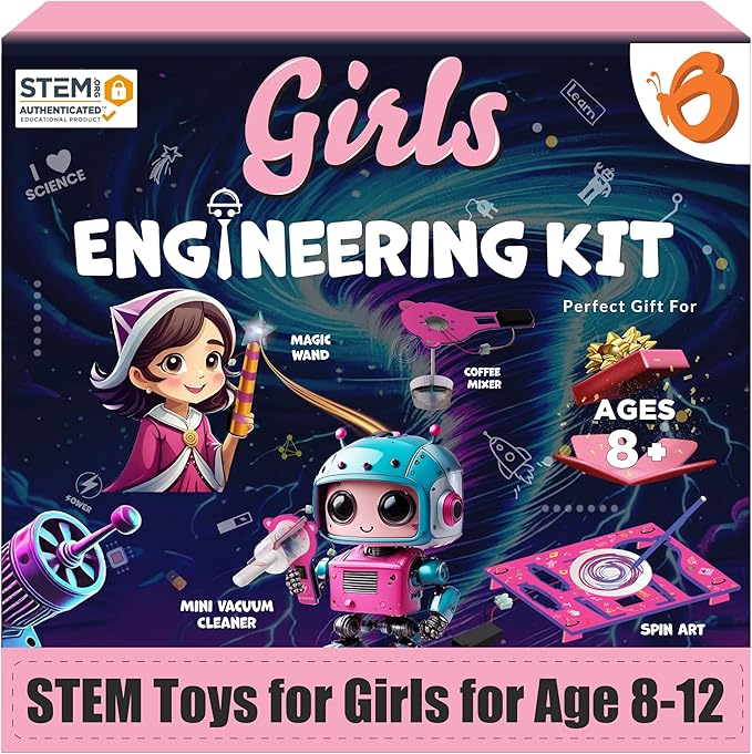 Butterfly EduFields 100+ STEM Projects | Girls Mini Engineering Kit for Ages 8 10 12 15 Years | Ultimate DIY Science Experiments for Kids | Educational Engineering Toys Best Birthday Gift idea-CubbioJoy