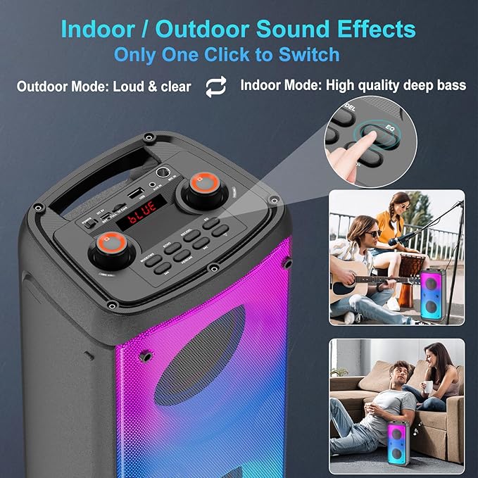 Bluetooth Speaker, 80W Peak Wireless TWS Portable Outdoor Party Speakers with Subwoofer, Deep Bass, LED Colorful Lights, Loud Stereo Sound Boombox with Radio for Home, Camping, Travel-CubbioJoy