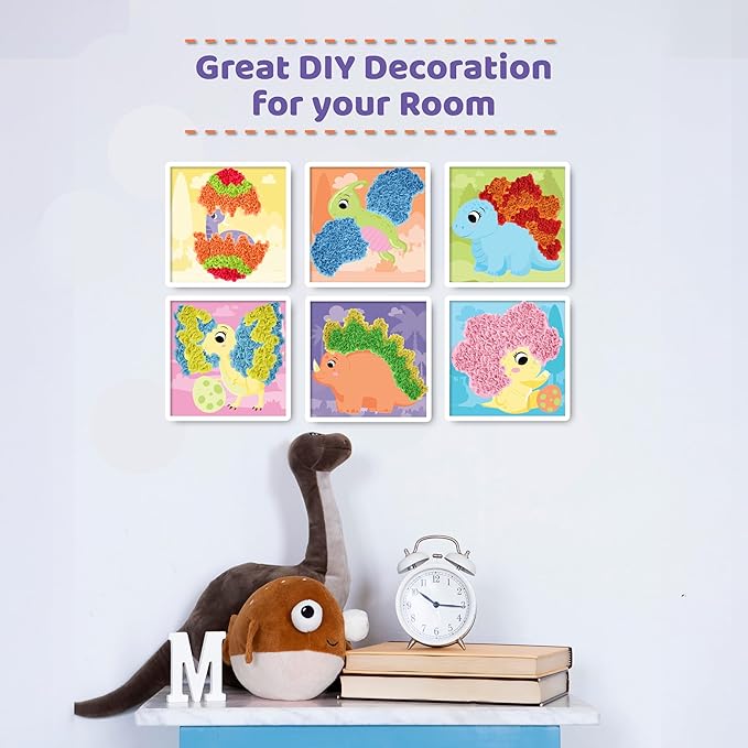 jackinthebox Poke Poke Art – Dinosaurs Theme, Mess-Free Fabric Art and Craft, Flower Pressing Kits, Gift for Kids, Toys for Girls and Boys Ages 4 5 6 7 8-CubbioJoy