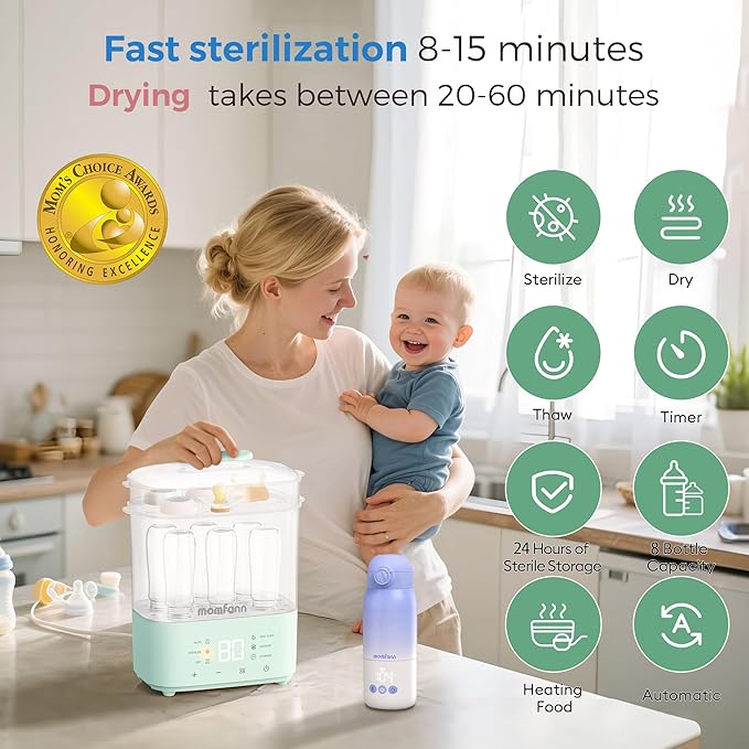 Bottle Sterilizer and Dryer, All-in-One Electric Steam Sterilizer Bottle Sanitizer for Baby Bottles, Pump Parts Accessories Newborn Essential (Green)-CubbioJoy