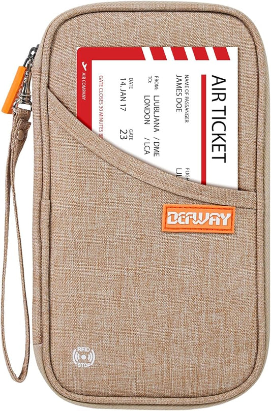 defway Passport Holder Travel Wallet - Family Passport Holder of 4, RFID Blocking Passport Wallet for Men Women, Travel Essentials for Flying (khaki)-CubbioJoy