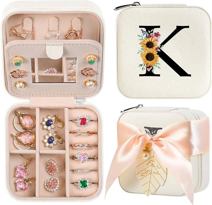 AYGXU Travel Jewelry Box for Women and Girls - Small Case With Initial A-Z - Teacher Gifts-CubbioJoy