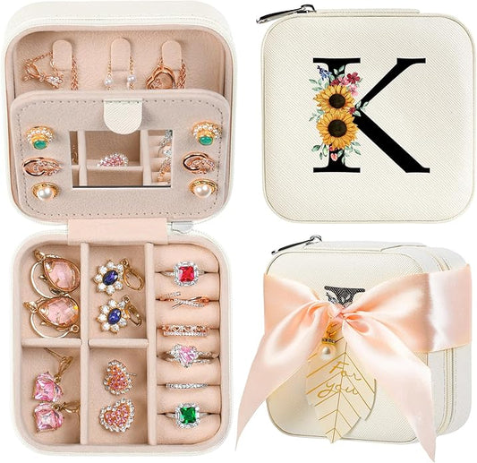 AYGXU Travel Jewelry Box for Women and Girls - Small Case With Initial A-Z - Teacher Gifts-CubbioJoy