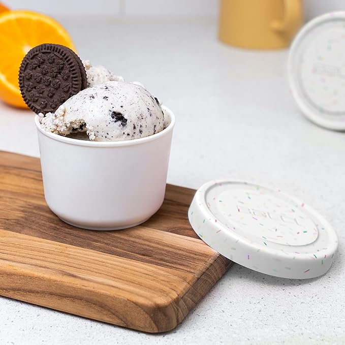 BALCI - 8oz Mini Ice Cream Containers with Silicone Lids (Set of 4) - Freezer Food Storage Containers, Reusable, LeakProof, For Homemade IceCream Containers - White with Sprinkles-CubbioJoy