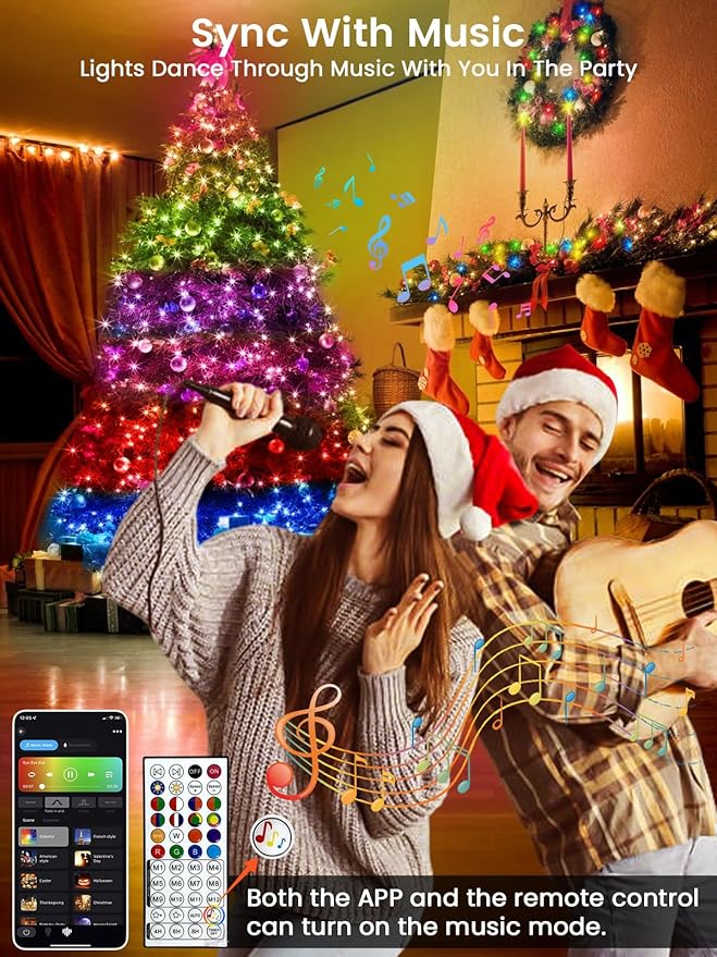 240LED Smart Color Changing Halloween Lights App Control, 95FT Waterproof RGB Music Sync Xmas Fairy String Light with Remote & Timer, Twinkle Christmas Tree Lights Outdoor Indoor Halloween Decorations-CubbioJoy