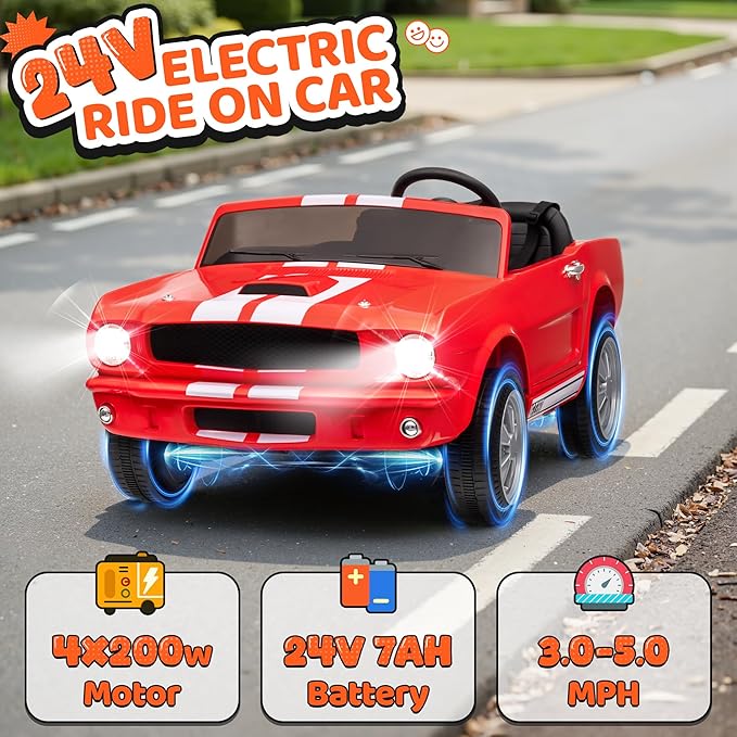 24V 2 Seater Ride on Toys, Licensed Shelby Cobra Kids Power Car Wheeler Ride On Toy w/ 2WD/4WD Switchable, Remote Control, 19" Spacious Seat, 4 Spring Suspension, Music, Bluetooth-CubbioJoy