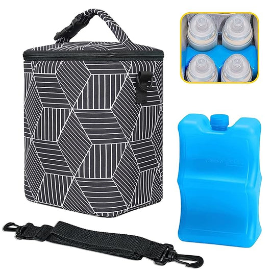 Breastmilk Cooler Bag with Ice Pack Fits 4 Baby Bottles Up to 9 Ounce Insulated Baby Bottle Bag Breast Milk Cooler on The Go with Strap Baby Bottle Cooler Bag for Nursing Mom Daycare or Travel-CubbioJoy