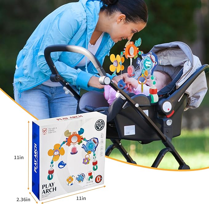Baby Stroller Arch Toy, Car Seat Toys, Adjustable Arch Stroller toy with Hanging Sensory Activity toys,fits on Baby Bouncer, Bassinet, Stroller, Crib and Car Seats for baby infant Boy Girl 0-18 Months-CubbioJoy