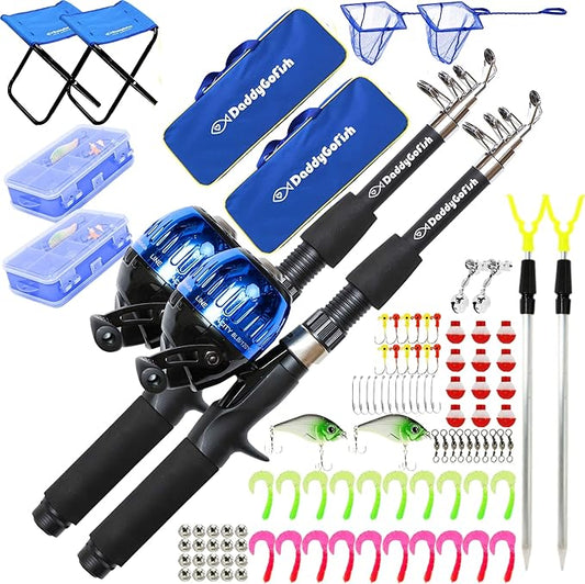 DaddyGoFish Kids Fishing Pole - Rod Reel Combo Tackle Box Starter Set - First Year Small Dock Gear Kit for Boys Girls Toddler Youth Age Beginner Little Children Junior Anglers Older Kids-CubbioJoy