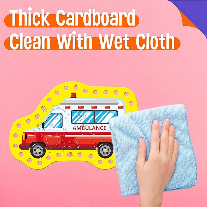 9 Pieces Kids Lacing Cards, Double Sided Sewing Cards in 9 Vehicle Cards with 9 Colorful Laces, Imagination Development Lacing Toys Games for Children Educational and Learning Activity-CubbioJoy