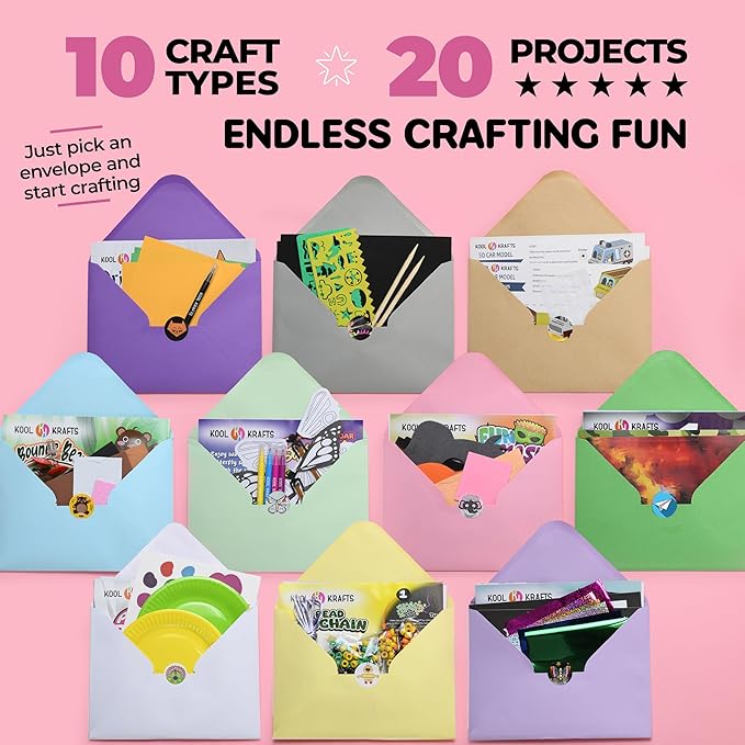 20 Arts & Crafts Kit for Kids, All-Inclusive, No Mess Craft Kits & Supplies for Boys & Girls – DIY Creative Activity, Easy Step-by-Step Guide, Individually Packaged Crafts, Christmas Gift, Travel Gift-CubbioJoy