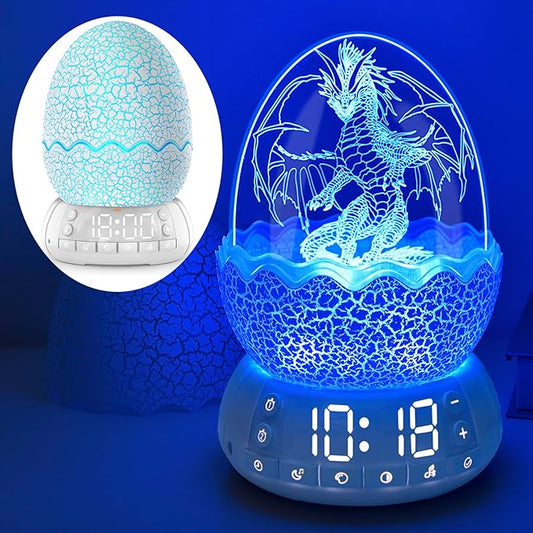 Dragon Egg Alarm Clock with Sunrise Simulation, Wireless Bluetooth Speaker, Portable Touch Control Dragon Egg Night Light, 20 Soothing Sounds, Unique Gift for Kids Adults, Home Desk Decor-CubbioJoy