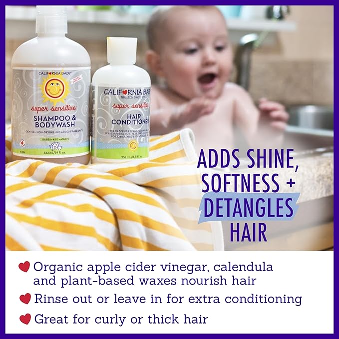 California Baby Super Sensitive Baby Shampoo and Conditioner Set | 100% Plant-Based | 19oz Unscented Body Wash + 8.5oz Fragrance Free Conditioner |-CubbioJoy