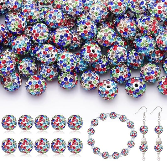 200pcs 10mm Rhinestone Beads for Jewelry Making, White Mixed Shiny Round Disco Ball Beads Bulk, Sparkle Crystal Clay Christmas for Bracelet Baseball Necklace Earring Crafting and DIY-CubbioJoy
