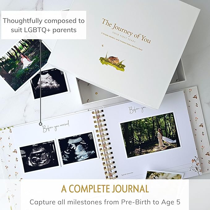 Baby Memory Book for Girl or Boy - First 5 Year Unisex Woodland Animal Keepsake to Log New Born 1st Milestone - Gender Neutral Photo Album - Parent Scrapbook Journal - Pregnancy Gift for Expecting Mom-CubbioJoy